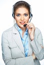 Woman opereator customer service suit dressed smile. Royalty Free Stock Photo