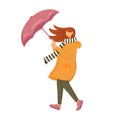 Woman in orange raincoat flat color vector faceless character