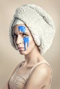 Woman original beauty portrait with white towel Royalty Free Stock Photo