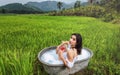 Woman Outdoor bathing in the nature