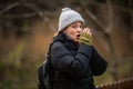 Woman Outdoor shots in Park, Winter Royalty Free Stock Photo