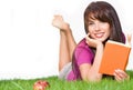 Woman outdoors reading book Royalty Free Stock Photo