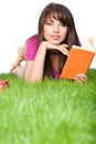 Woman outdoors reading book Royalty Free Stock Photo