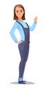 Woman in overalls. Service girl. Handyman, locksmith or repairman. Cheerful person. Standing pose. Cartoon comic style