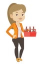 Woman with pack of beer vector illustration.