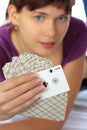 Woman with pack playing cards Royalty Free Stock Photo