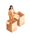 Woman packaging box symbolizing shipping service Royalty Free Stock Photo