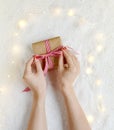 Woman packaging Christmas gift box Royalty Free Stock Photo