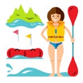 Vector Rafting Girl. Flat style colorful Cartoon Royalty Free Stock Photo