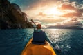 Woman paddles kayak Royalty Free Stock Photo