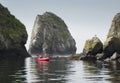 Woman Paddling on Packraft in Beautifull Place on Shikotan Island, Lesser Kuril Chain