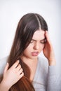 Woman In Pain. Beautiful Girl Feeling Toothache, Jaw, Neck Pain Royalty Free Stock Photo