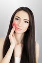 Woman In Pain. Closeup Of Beautiful Young Woman Feeling Painful Toothache, Touching Face With Hand. Sad Stressed Girl Feeling Stro Royalty Free Stock Photo