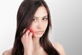 Woman In Pain. Closeup Of Beautiful Young Woman Feeling Painful Toothache, Touching Face With Hand. Sad Stressed Girl Feeling Stro Royalty Free Stock Photo