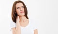 Woman with pain in her neck - Isolated medical shot over white background