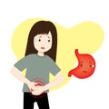 Woman pain hold the stomach abdomen illness, illustration flat cartoon on white background