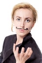 Woman with painted mustache Royalty Free Stock Photo