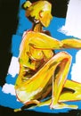 Woman Painting - Attitude - from Original Acrylic Painting - Blue and Yellow Colors.