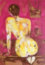 Woman Painting - Attitude - from Original Acrylic Painting - Red and Yellow Colors.