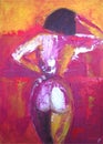 Woman Painting - Attitude - from Original Acrylic Painting - Red and Yellow Colors.