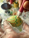 Woman painting an easter egg for holiday