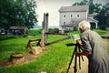 Woman Painting the Historic Beckman Mill Bridge Royalty Free Stock Photo