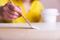 Woman painting with a paint brush wooden boards Royalty Free Stock Photo