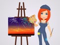 Woman paints fireworks
