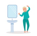 A woman in pajamas in the bathroom. Vector illustration