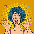 Woman panic, fear, surprise gesture. Girls 80s