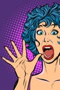 Woman panic, fear, surprise gesture. Girls 80s Royalty Free Stock Photo