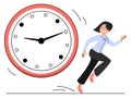 Woman in panic running away from giant clock Royalty Free Stock Photo