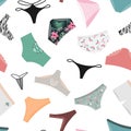 Woman Panties seamless pattern. Underwear background. Female lingerie symbols, vector illustration collection on white Royalty Free Stock Photo