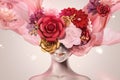 Woman with paper flowers headwear