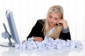 Woman with paper looks for ideas Royalty Free Stock Photo