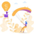 Woman with Parachute and Woman in Balloon. Vector.