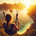 woman paragliding on a tropical island paradise