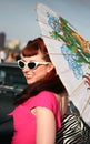 Woman with parasol in 1950's style Royalty Free Stock Photo