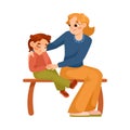 Woman Parent Supporting Boy Son Sitting on Bench Vector Illustratio