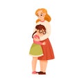 Woman Parent Supporting Girl Daughter Consoling Her Vector Illustration