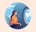 journey woman plane girl transportation flight trip window seat passenger character. Generative AI.