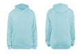 Woman pastel blue blank hoodie template,from two sides, natural shape on invisible mannequin, for your design mockup for print, is