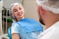 Woman patient at the dentist smiling and waiting to be checked up Royalty Free Stock Photo