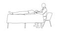 Woman patient lying couch during manual therapist massaging head continuous line vector illustration