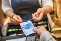 Woman is paying In cash with euro banknotes Royalty Free Stock Photo