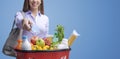 Woman paying for groceries using a credit card Royalty Free Stock Photo