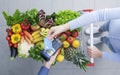 Woman paying for groceries using a credit card Royalty Free Stock Photo