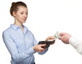 Woman paying money from a wallet