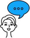 Woman pays attention while talking. Emotional girl and speech chat bubble with exclamation mark