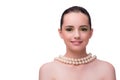 The woman with pearl necklace isolated on white Royalty Free Stock Photo